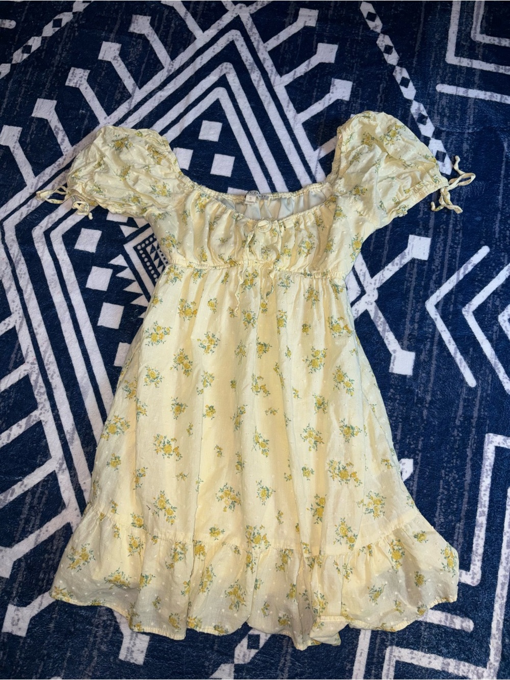 Thirty/Thirty LA Yellow Floral Puff Sleeve Mini Dress